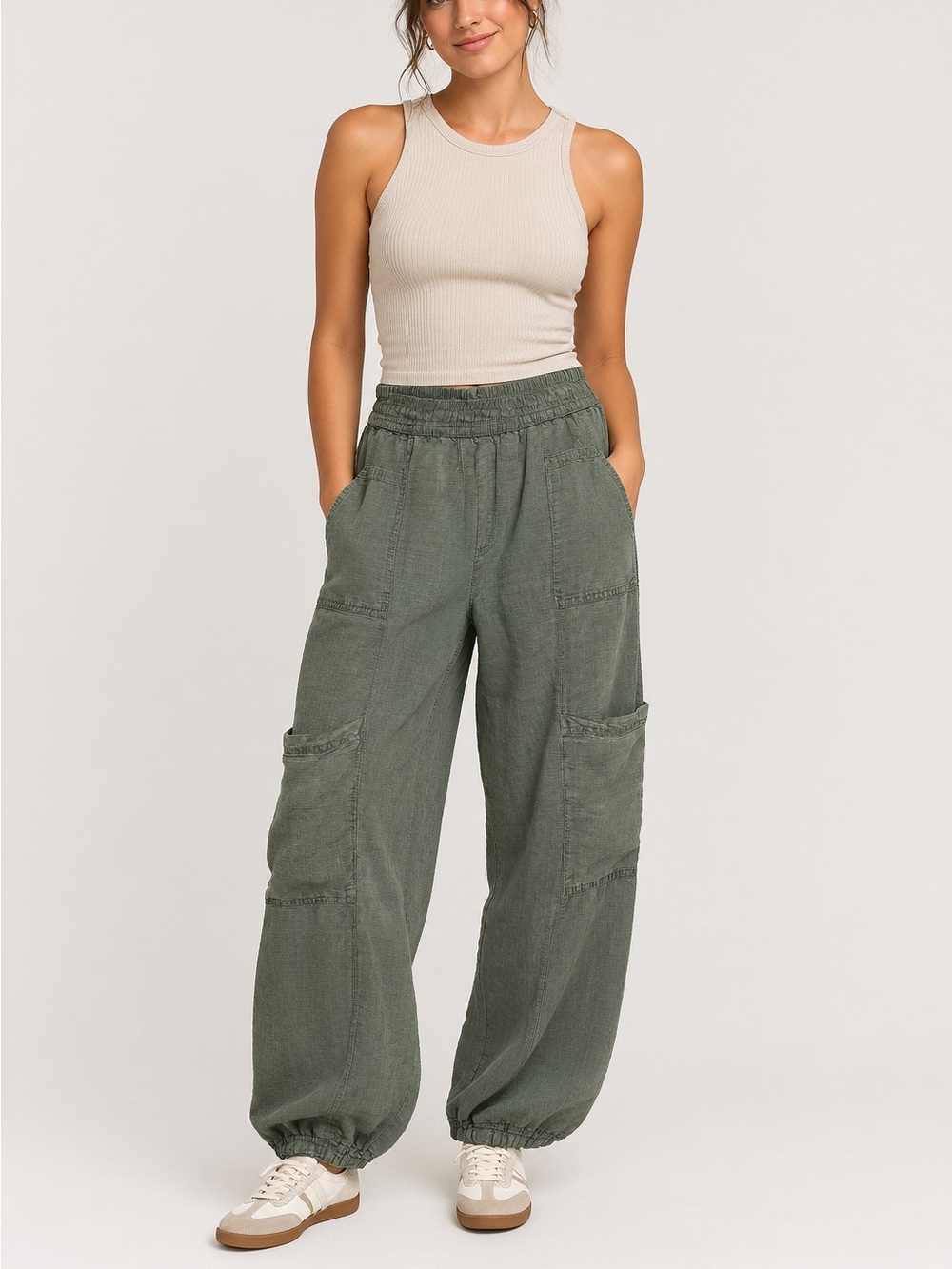 C&C California Olive Green Elastic Waist Cargo Joggers